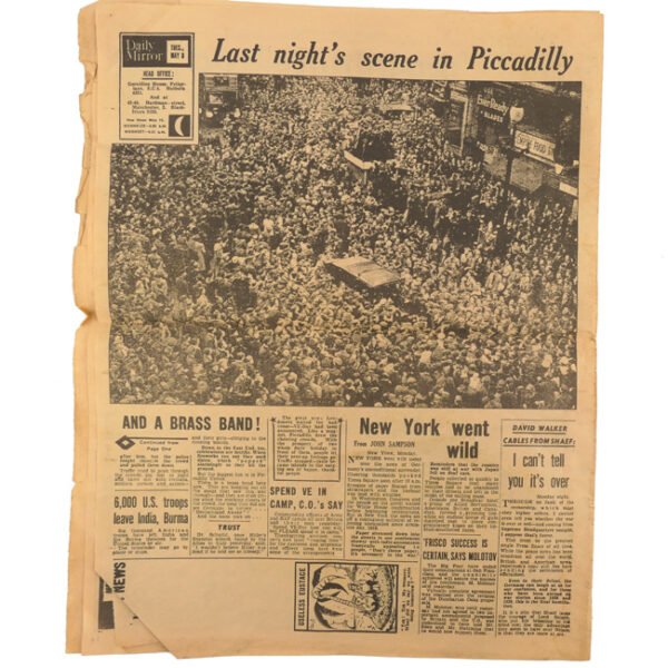 'Daily Mirror' Newspaper 8 May 1945 'VE-DAY!'