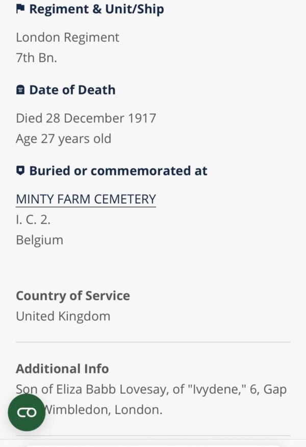 Death, plaque/penny 7th Battalion, London, Regiment in Casuality