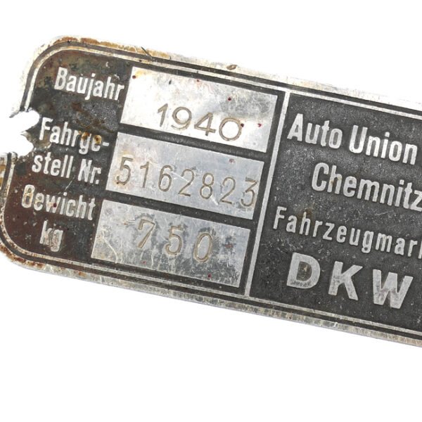 DKW F8 Car Type Plate 1940