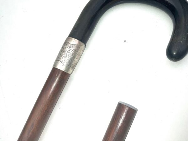 Gentleman’s walking stick sword stick with horn handle & silver collar in Swagger & walking sticks