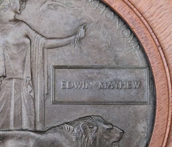 Great War Death Plaque Mayhew in Casuality