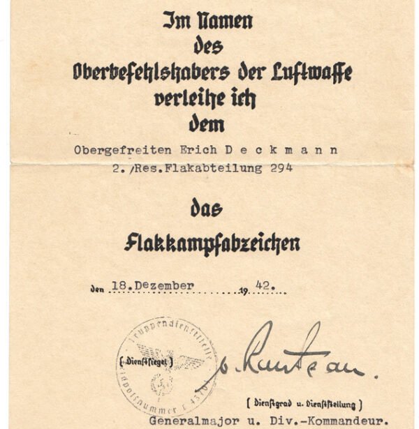 Luftwaffe Award-Documents