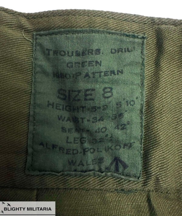 Original 1950s British Army 1950 Pattern Jungle Green Trousers - Size 8 34x32 in Trousers & shorts