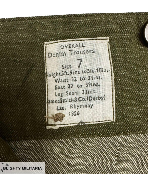 Original 1956 Dated British Denim Battledress Trousers - Size 7 in Trousers & shorts