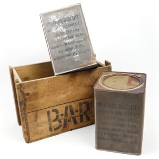 Set of British Welfare Biscuits Tins in Crate