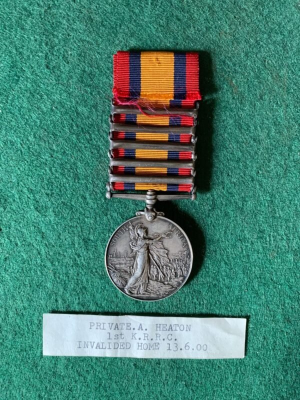 SINGLE QSA MEDAL NAMED TO 343 PTE A HEATON KINGS ROYAL RIFLE CORP. FIVE BARS in Singles