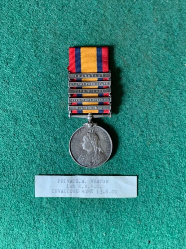 SINGLE QSA MEDAL NAMED TO 343 PTE A HEATON KINGS ROYAL RIFLE CORP. FIVE BARS in Singles
