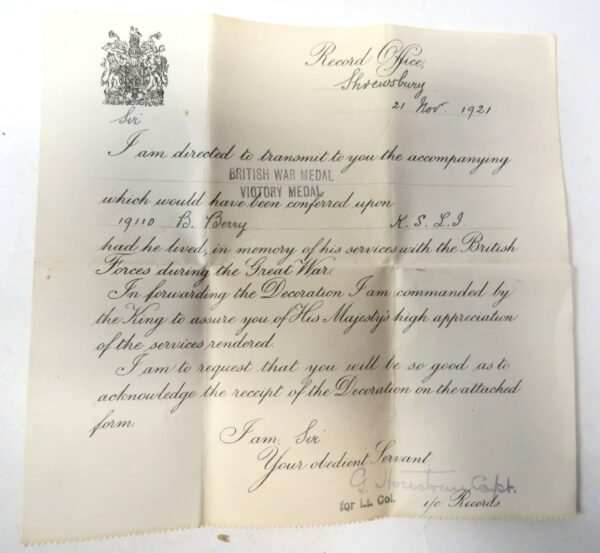 WW1 Brothers Medal Groups . Casualty K.S.L.I & Survivor R. Fusilier in General / other