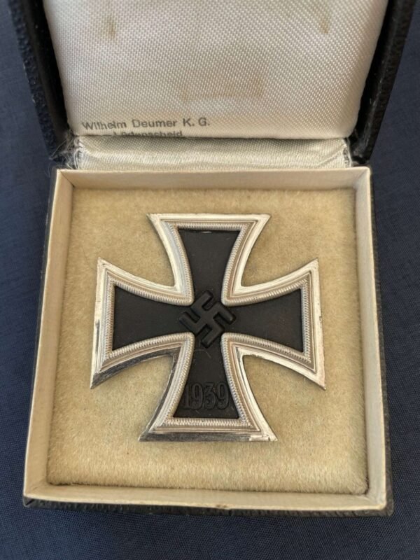 WW2 GERMAN CASED IRON CROSS 1st CLASS WITH MAKER STAMP AND MATCHING NAMED MAKER BOX OF ISS in Gallantry & honours
