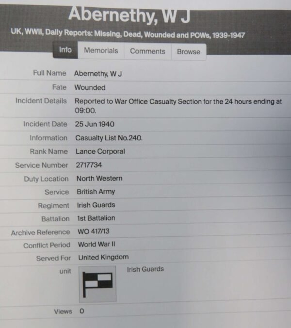 WW2 Irish Guards Casualty Medal Group . Interesting History in Casuality
