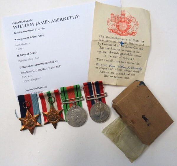 WW2 Irish Guards Casualty Medal Group . Interesting History in Casuality