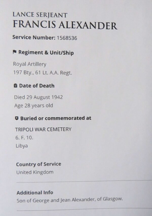 WW2 Royal Artillery Tripoli 1942 Casualty Medal Group . in Groups