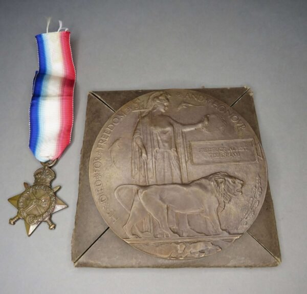 WWI British Death Plaque & 1914-15 Star to TIBBENHAM, Suffolk Reg. in Casuality