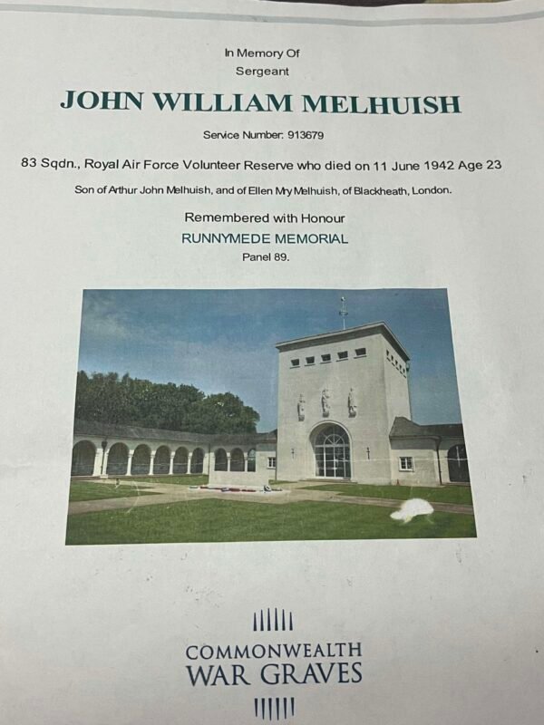 WWII group of 3. Aircrew Europe Star. John William Melhuish. KIA 1942. RAF in Groups