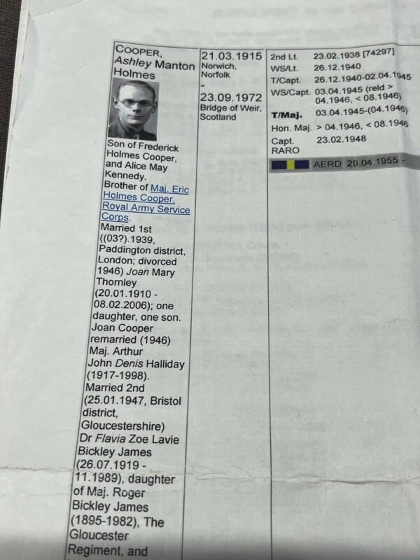 WWII grouping to Dunkirk evacuee Captain Cooper Royal Army Service Corps. in Groups